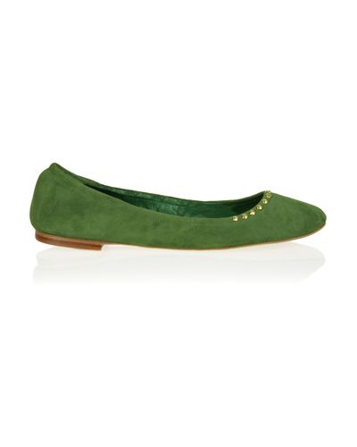Vanessa Bruno Athé Studded Suede Ballerina Flats in Green - Lyst