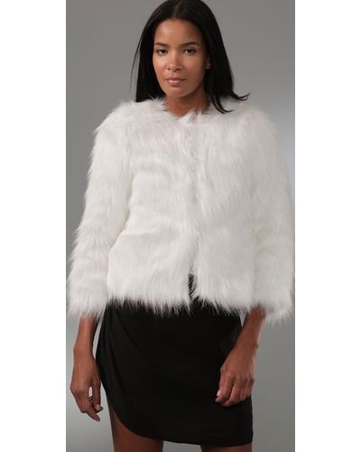 Halston Faux Goat Short Fur Coat In, White Faux Fur Coat Short