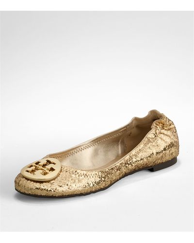 tory burch metallic reva ballet flat silver