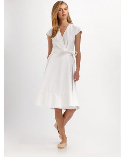Chloé Cotton Cap Sleeve Wrap Dress in White | Lyst