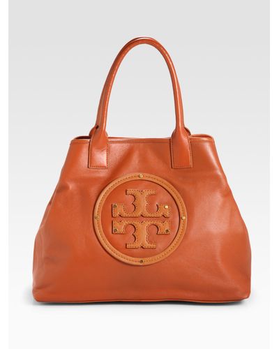 Tory Burch Stacked Logo Summer Tote Bag in Cognac (Brown) - Lyst