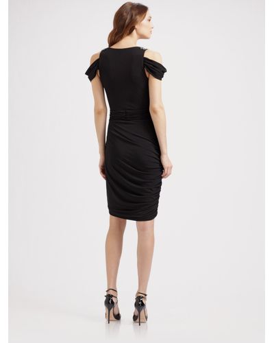 black cold shoulder cocktail dress