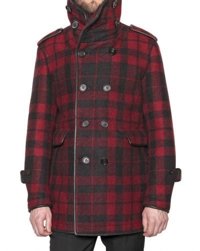 red plaid pea coat