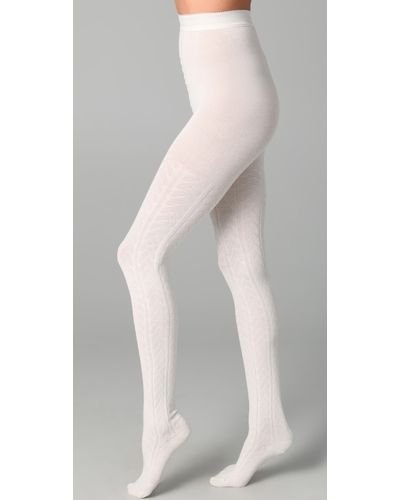 FALKE Striggings Cable Knit Tights in White - Lyst