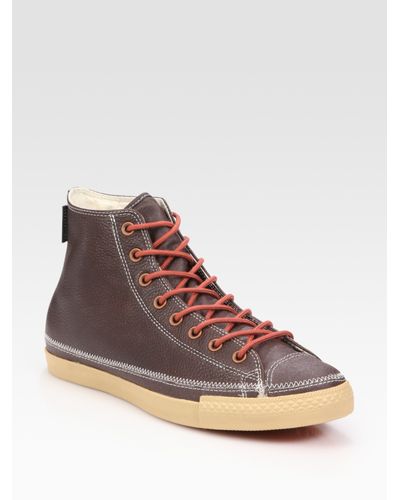 leather brown converse high tops