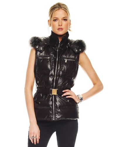 womens black vest with fur hood