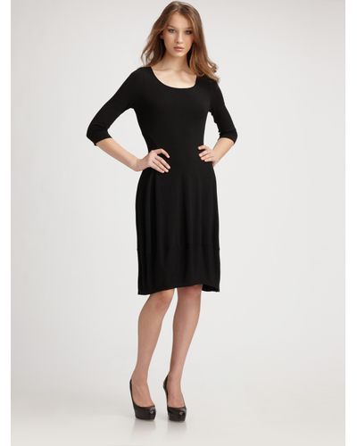 Eileen Fisher Stretch Jersey Dress in Black - Lyst
