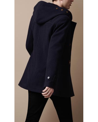 Burberry Brit Hooded Wool Duffle Coat in Navy (Blue) for Men | Lyst