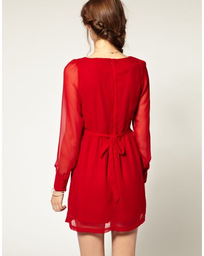 Pepe Jeans Pepe Jeans Ruffle Front Dress in Red | Lyst