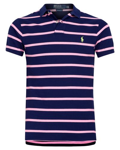 Polo Ralph Lauren Navy and Pink Stripe Polo Shirt in Blue for Men - Lyst