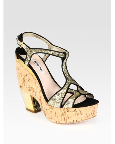 gold glitter wedge heels