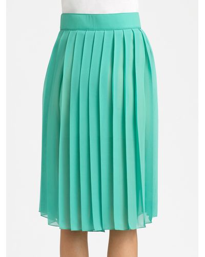 Chloé Pleated Silk Skirt in Green - Lyst