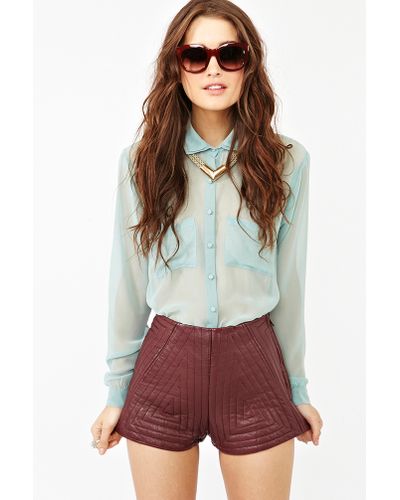 Nasty Gal Quilted Leather Shorts in Burgundy (Brown) - Lyst