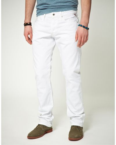 Replay Replay Waitom Regular Slim Straight Jeans in White for Men - Lyst