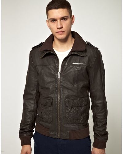 Superdry Superdry Brad Lite Leather Bomber in Brown for Men - Lyst
