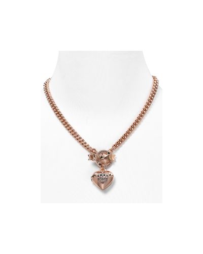 Juicy Couture Bow Toggle Heart Crown Necklace in Rose Gold (Pink) | Lyst