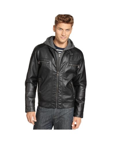 Calvin Klein Faux Leather with Knit Hood in Black for Men - Lyst