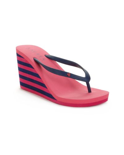 Lauren by Ralph Lauren Jalen Wedge Thong Sandals in Pink/Navy (Pink) | Lyst