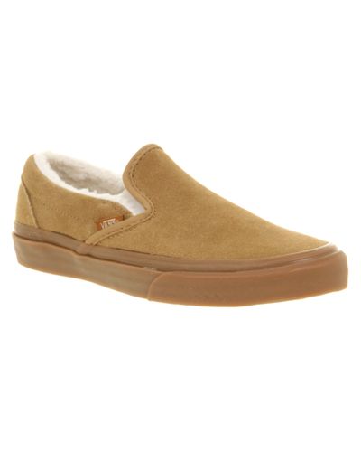 Vans Classic Slip On Sand Fleece St in Brown for Men | Lyst