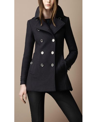 Burberry Brit Twill Coat with Back Pleats in Navy (Blue) | Lyst