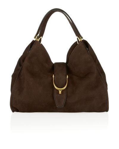 Gucci Soft Stirrup Nubuck Suede Shoulder Bag in Cocoa (Brown) | Lyst