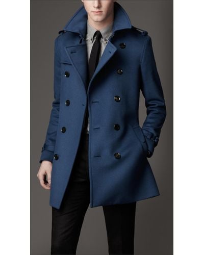 Burberry Wool Trench Coat in Blue for Men | Lyst
