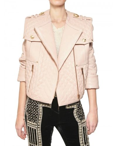 Balmain Quilted Oversize Nappa Leather Jacket in Pink - Lyst