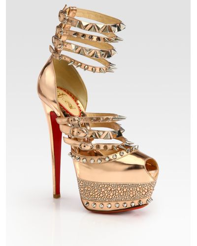 Christian Louboutin Isolde Studded Metallic Leather Platform Sandals | Lyst