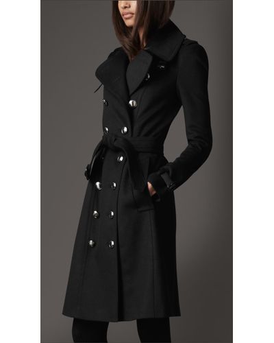Burberry Long Wool and Cashmere Blend Trench Coat in Black | Lyst
