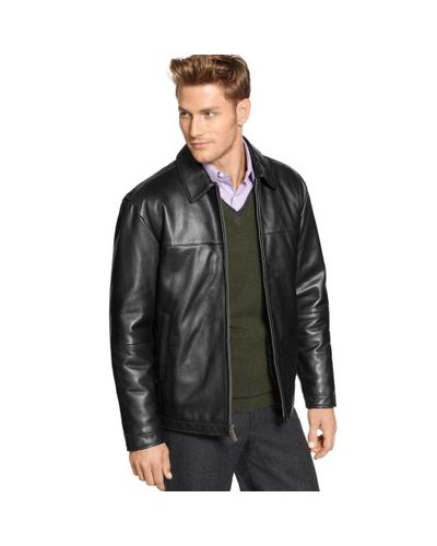 Perry Ellis Full Zip Leather Jacket in Black for Men - Lyst
