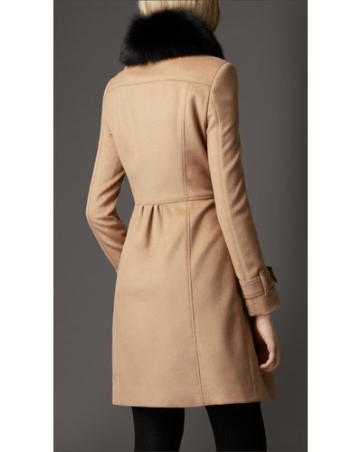 Burberry Midlength Wool Cashmere Fur, Burberry London Camel Cashmere Wool Coat With A Removable Fur Collar