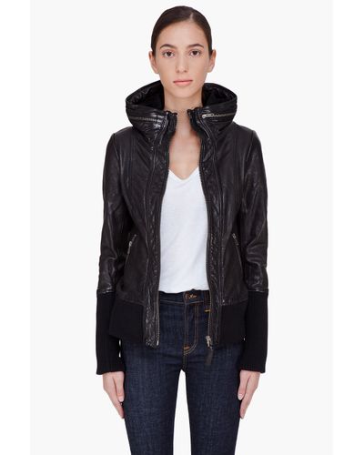 Mackage Black Hooded Leather Jacket - Lyst