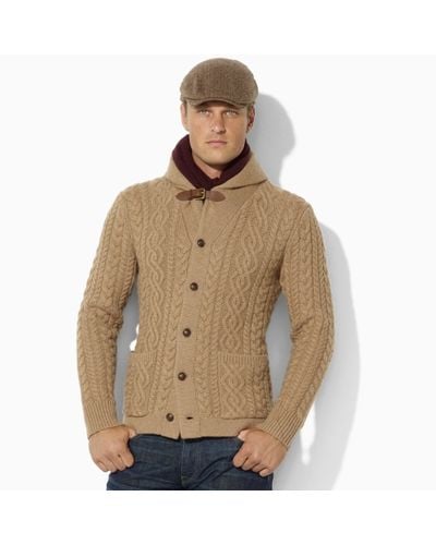 Polo Ralph Lauren Cable Shawl Cardigan in Camel (Brown) for Men | Lyst
