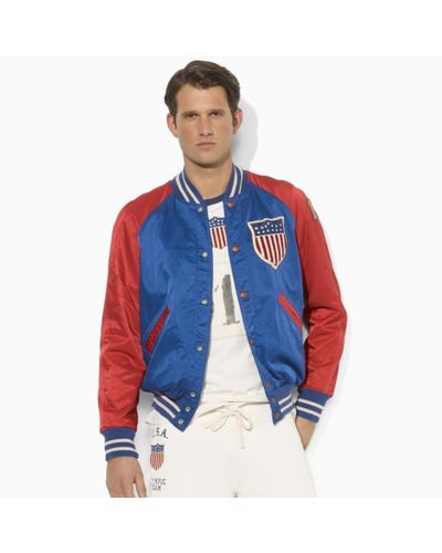 Polo Ralph Lauren Team USA Satin Varsity Jacket in Red for Men - Lyst