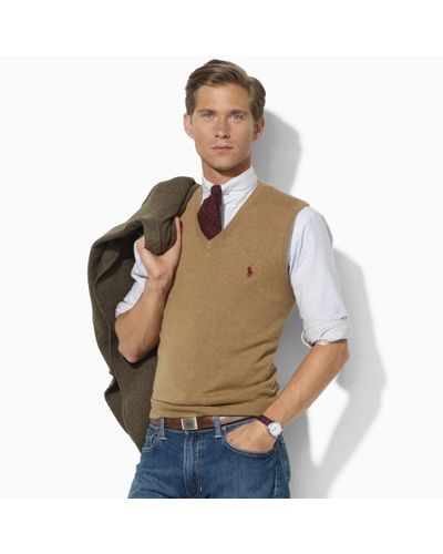 Polo Ralph Lauren Merino Wool Vneck Vest in Natural for Men | Lyst
