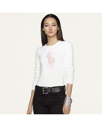 Ralph Lauren Big Pony Cotton Sweater in White - Lyst