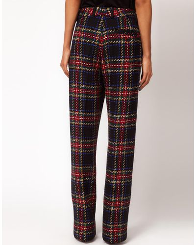 ASOS Collection Wide Leg Tartan Trousers in Red - Lyst