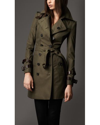 Burberry Midlength Cotton Gabardine Leather Detail Heritage Trench Coat ...