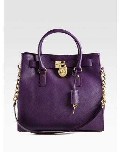 Leather Handbag Michael Kors Hamilton Handbag Purple Purple