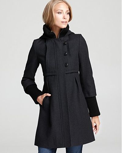DKNY Babydoll Coat with Knit Collar Cuffs in Charcoal (Gray) - Lyst