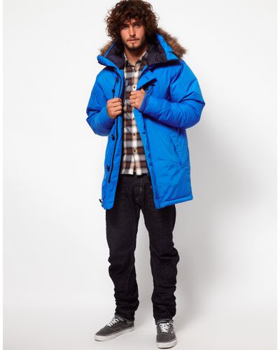G-Star RAW Hooded Parka Coat in Blue for Men - Lyst