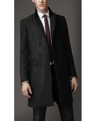 Burberry Velvet Collar Top Coat in Black for Men | Lyst