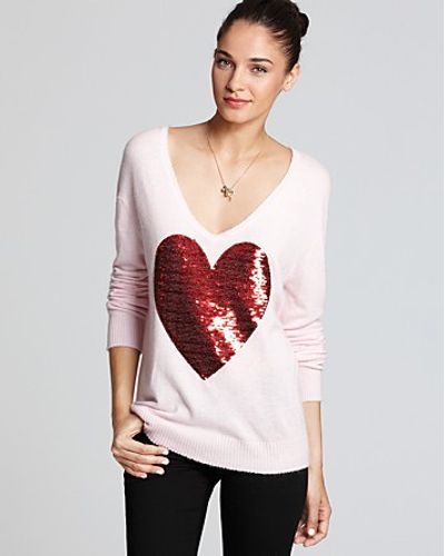 Wildfox Sweater Sequin Heart Baggy V Neck in Pink - Lyst