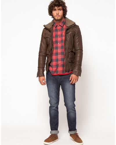 Superdry Tarpit Leather Jacket in Brown for Men - Lyst