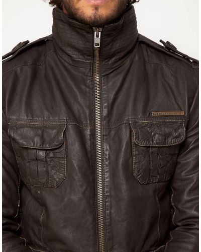 Superdry Brad Leather Jacket in Brown for Men - Lyst