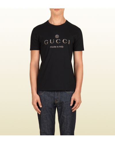 Gucci Black Crew Neck Tshirt with Gucci Logo for Men - Lyst