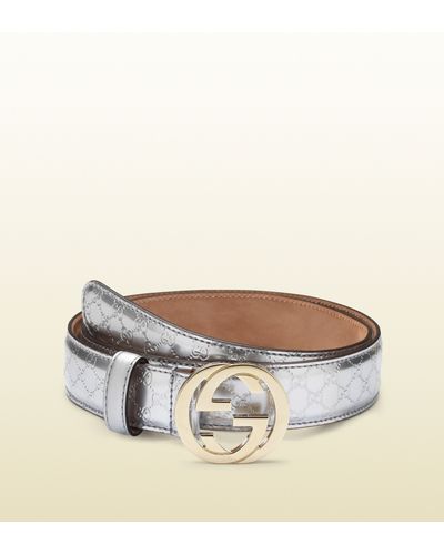 Gucci Silver Micro Gg Leather Belt with Interlocking G Buckle in Metallic -  Lyst