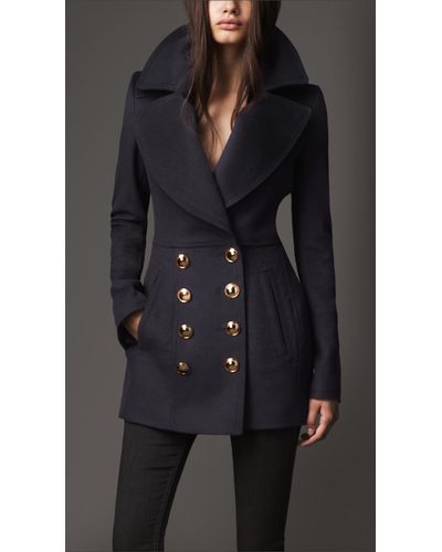 Burberry Wool Cashmere Pea Coat in Navy (Blue) | Lyst