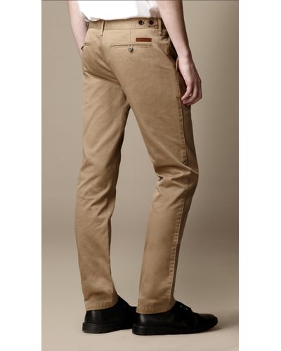 Burberry Brit Slim Fit Cotton Chino Trousers in Natural for Men - Lyst