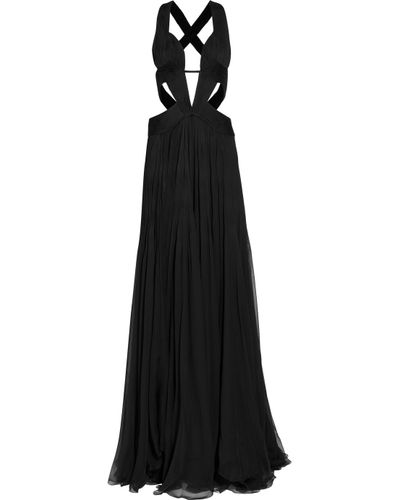 Roberto Cavalli Cutout Silkchiffon Gown in Black - Lyst